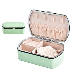 Pale Green Rectangle PU Leather with Lint Jewelry Storage Box, Travel Portable Jewelry Case, for Necklaces, Rings, Earrings and Pendants, Pale Green, 14.2x8.8x5cm