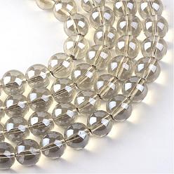 Verge D'or Pâle Perles en verre electroplate, arc-en-ciel plaqué, ronde, verge d'or pale, 7.5x8.5mm, Trou: 1mm, Environ 104 pcs/chapelet, 30.3 pouce