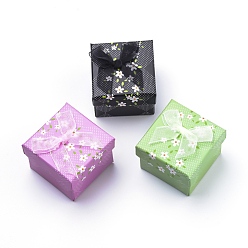 Mixed Color Cardboard Ring Boxes, with Yarn Bowknot and Sponge Inside, for Rings, Square, Mixed Color, 5~5.1x5~5.1x3.9cm, Inner Size: 4.3x4.6cm