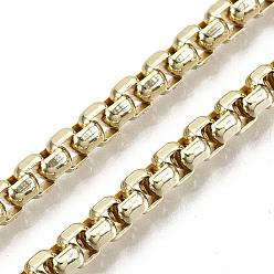 Light Gold Brass Box Chains, Long-Lasting Plated, Soldered, Light Gold, 4x3x2mm