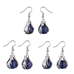Sodalite Natural Sodalite Palm Dangle Earrings, Platinum Brass Jewelry for Women, 38.5mm, Pin: 0.6mm