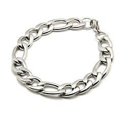 Stainless Steel Color Trendy 304 Stainless Steel Figaro Chain Bracelets, with Lobster Claw Clasps, Stainless Steel Color, 8-5/8 inch(220mm), 12mm