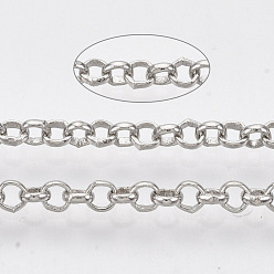 Платина Паяные латунные цепи Роло, отрыгивающая цепь, с катушкой, платина, 2.5x0.7 мм, около 328.08 футов (100 м) / рулон
