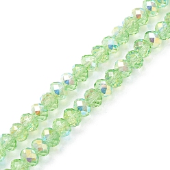 Green Electroplate Transparent Glass Beads Strands, AB Color Plated, Faceted, Rondelle, Green, 5.5x4mm, Hole: 1mm, about 100pcs/strand, 17.01''(43.2cm)