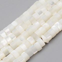 White Natural Trochid Shell/Trochus Shell Beads Strands, Flat Round, White, 4x2mm, Hole: 1mm, about 163pcs/strand, 14.57 inch(37cm)
