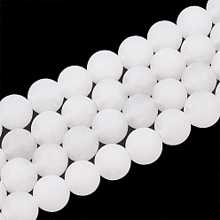 White Jade Natural White Jade Beads Strands, Frosted, Round, 12mm, Hole: 1.5mm, about 31~33pcs/strand, 14.9~15.1 inch(38~38.5cm)