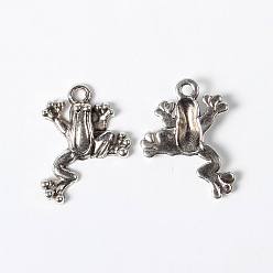 Antique Silver Alloy Pendants, Cadmium Free & Lead Free, Antique Silver Color, Frog, about 17mm wide, 21.5mm long, hole: 1.5mm