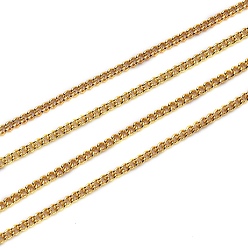 Oro Cadenas de latón de bordillo, larga duración plateado, soldada, con carrete, dorado, 2x1.5x0.3 mm