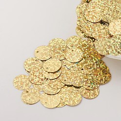Gold Ornament Accessories Plastic Paillette/Sequins Charms, Flat Round, Gold, 12~13x0.1mm, Hole: 1.4mm