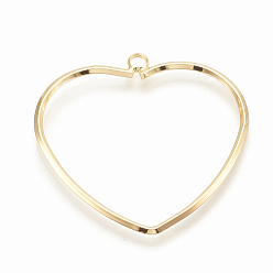Real 18K Gold Plated Brass Pendants, Heart, Nickel Free, Real 18K Gold Plated, 39x37x1.5mm, Hole: 2.5mm