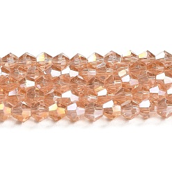 Sandy Brown Transparent Electroplate Glass Beads Strands, AB Color Plated, Faceted, Bicone, Sandy Brown, 4x4mm, Hole: 0.8mm, about 87~98pcs/strand, 12.76~14.61 inch(32.4~37.1cm)