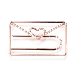 Oro Rosa Sobre con clips de hierro en forma de corazón, clips de papel lindos, clips de marcado de marcadores divertidos, oro rosa, 19x30x3.5 mm