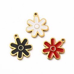 Mixed Color Ion Plating(IP) 304 Stainless Steel Charms, with Enamel, Flower, Mixed Color, 14x12x1mm, Hole: 1.2mm