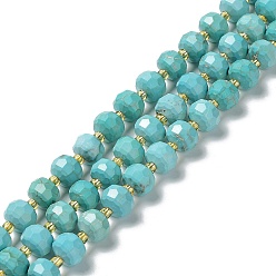 Turquoise Natural Howlite Beads Strands, Dyed, Faceted, Rondelle, with Seed Beads, Turquoise, 7.5~8x6~6.5mm, Hole: 1mm, about 47pcs/strand, 15.20~15.35''(38.6~39cm)