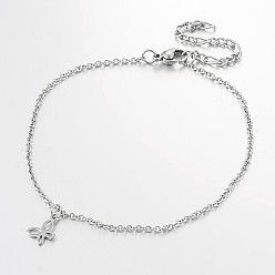 Stainless Steel Color Butterfly Stainless Steel Pendant Anklets, with Lobster Clasps and End Chains, Stainless Steel Color, 230x2mm