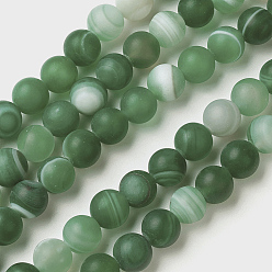 Sea Green Natural Grade A Striped Agate/Banded Agate Beads Strands, Dyed & Heated, Frosted, Round, Sea Green, 8~8.5mm, Hole: 1.2mm, about 39pcs/strand, 14.56 inch(37cm)