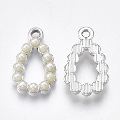 Platine Uv pendentifs acryliques de placage, avec de l'acrylique perle d'imitation, larme, platine, 24x14x4.5mm, Trou: 2mm
