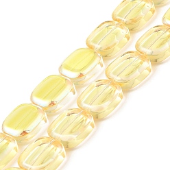 Желтый Прозрачные гальванические стеклянные бусины, с половиным покрытием цвета радуги, прямоугольные, желтые, 12x10x4.5 мм, отверстие : 1 мм, около 55 шт / нитка, 25.98'' (66 см)
