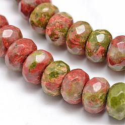 Unakite Facettes naturelles perles rondelles unakite naturelles, 8x5mm, Trou: 1mm, Environ 71 pcs/chapelet, 14 pouce