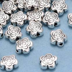 Antique Silver Tibetan Style Alloy Beads, Flower, Antique Silver, Lead Free & Cadmium Free & Nickel Free,  6x6x3mm, Hole: 1mm