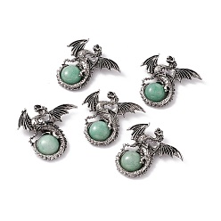 Green Aventurine Natural Green Aventurine Dome Pendants, Gragon Charms, with Rack Plating Antique Silver Tone Alloy Findings, Cadmium Free & Lead Free, 44x46x9mm, Hole: 5.5x4mm