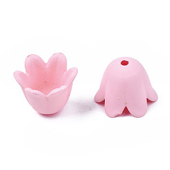 Pink Rubberized Style Opaque Acrylic Bead Caps, 6-Petal, Flower, Pink, 11.5x10.5x8.7mm, Hole: 1.3mm