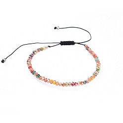 Coloré Bracelets de perles de verre tressés ajustables, avec fil de nylon et perles d'espacement en acier inoxydable 304, colorées, 1-5/8 pouces ~ 3 pouces (4.1~7.8 cm)