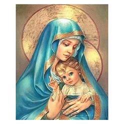 Colorful Virgin Mary Holding Kid Religion Human Pattern DIY Diamond Painting Kit, Including Resin Rhinestones Bag, Diamond Sticky Pen, Tray Plate and Glue Clay, Colorful, 400x300mm