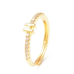 Letter H Clear Cubic Zirconia Initial Letter Adjustable Ring, Golden Brass Jewelry for Women, Letter.H, Inner Diameter: 18mm