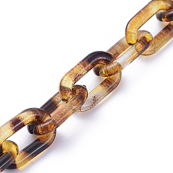 Vara de Oro Cadenas de cable de acrílico hechas a mano, oval, diseño de estampado de leopardo, para la fabricación de la joyería, vara de oro, link: 14x8x2 mm, 39.37 pulgada (1 m) / hebra
