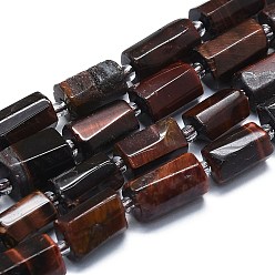 Tiger Eye Natural Red Tiger Eye Dyed Beads Strands, with Seed Beads, Faceted, Column, 12~13x6~8x6~8mm, Hole: 1mm, about 28pcs/strand, 15.55''~15.75'(39.5~40cm)