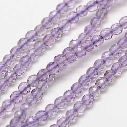 Amethyst Grade A- Natural Amethyst Bead Strands, Faceted Round, Amethyst, 2mm, Hole: 0.8mm, about 190pcs/strand, 16 inch