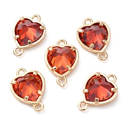 Hyacinth K9 Glass Connector Charms, Heart Links with Golden Tone Brass Findings, Hyacinth, 14x10x4.5mm, Hole: 1.2mm