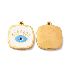 Golden Ion Plating(IP) 304 Stainless Steel Enamel Pendants, Rectangle with Evil Eye Charm, Golden, 17x15x2mm, Hole: 1.5mm