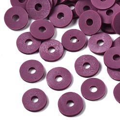 Purple Eco-Friendly Handmade Polymer Clay Beads, Disc/Flat Round, Heishi Beads, Purple, 8x0.5~1mm, Hole: 2mm, about 13000pcs/1000g