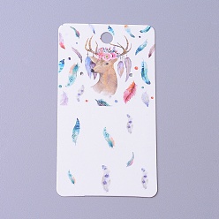 White Cardboard Earring Display Cards, Rectangle with Christmas Reindeer/Stag Pattern, White, 9x5x0.04cm, Hole: 1.5mm