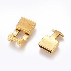Antique Golden Tibetan Style Snap Lock Clasps, Cadmium Free & Nickel Free & Lead Free, Rectangle, Antique Golden, 22x12x6mm, 19x12x5mm, Hole: 3x10mm