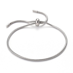 Stainless Steel Color Adjustable 304 Stainless Steel Slider Bracelet/Bolo Bracelets Making, with Snake Chains, Stainless Steel Color, 10-5/8 inch(27cm), 2mm