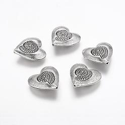 Antique Silver Tibetan Style Alloy Beads, Mother's Day Gifts Making, Lead Free & Nickel Free & Cadmium Free, Heart, Antique Silver, about 30mm long, 31mm wide, 11mm thick, hole: 2mm