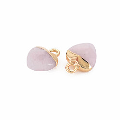 Rose Quartz Natural Rose Quartz Charms, with Light Gold Plated Iron Findings, Heart, 13.5x10.5x5~5.5mm, Hole: 1.6~1.8mm