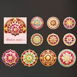 Cerise 10Pcs 10 Styles Mandala Flower Waterproof PET Decorative Stickers, Laser Self-adhesive Decals, for DIY Scrapbooking, Cerise, 80mm, 1pc/style