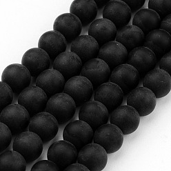 Negro Abalorios de vidrio esmerilado, rondo, negro, 8 mm, agujero: 1 mm, sobre 52 unidades / cadena, 15.7 pulgada