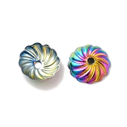 Rainbow Color Revestimiento iónico (ip) 304 tapas de cuentas de acero inoxidable, flor, color del arco iris, 7x2 mm, agujero: 1 mm