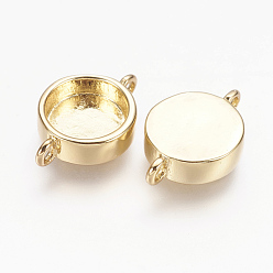 Real 18K Gold Plated Real 18K Gold Plated Brass Cabochon Connector Settings, Plain Edge Bezel Cups, Flat Round, Golden, Tray: 10mm, 12x17.5x4.5mm, Hole: 1mm