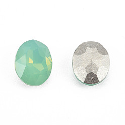 Chrysolite K9 Glass Rhinestone Cabochons, Pointed Back & Back Plated, Faceted, Oval, Chrysolite, 10x8x4mm