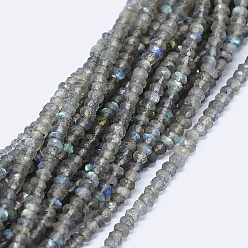 Labradorite Natural Labradorite Beads Strands, Rondelle, Faceted, 3.5x2mm, Hole: 0.8mm, about 147pcs/strand, 12.6 inch(32cm)