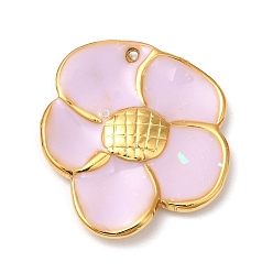 Pearl Pink 304 Stainless Steel Enamel Pendants, Real 18K Gold Plated, Flower Charm, Pearl Pink, 20.5x18x2.5mm, Hole: 1.2mm