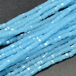 Light Sky Blue Faceted Cube Imitation Jade Glass Beads Strands, Light Sky Blue, 2x2x2mm, Hole: 0.5mm, about 200pcs/strand, 15.7 inch