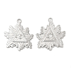 Stainless Steel Color 304 Stainless Steel Pendants, Leaf with Triangle & Eye Charm, Stainless Steel Color, 28x25x2mm, Hole: 3mm