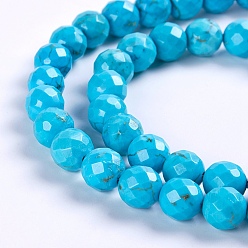 Turquoise Natural Howlite Beads Strands, Dyed & Heated, Faceted, Round, Turquoise, 6mm, Hole: 1mm, about 51pcs/strand, 15.15 inch(38.4cm)